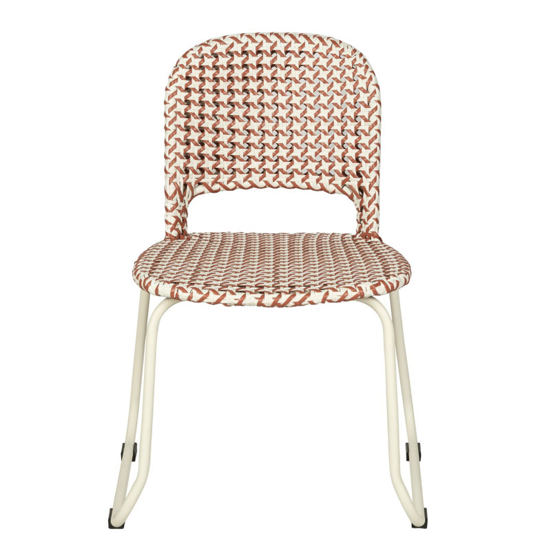 Luna Woven Rattan Outdoor Side Chair, Red/White Seat/White Frame