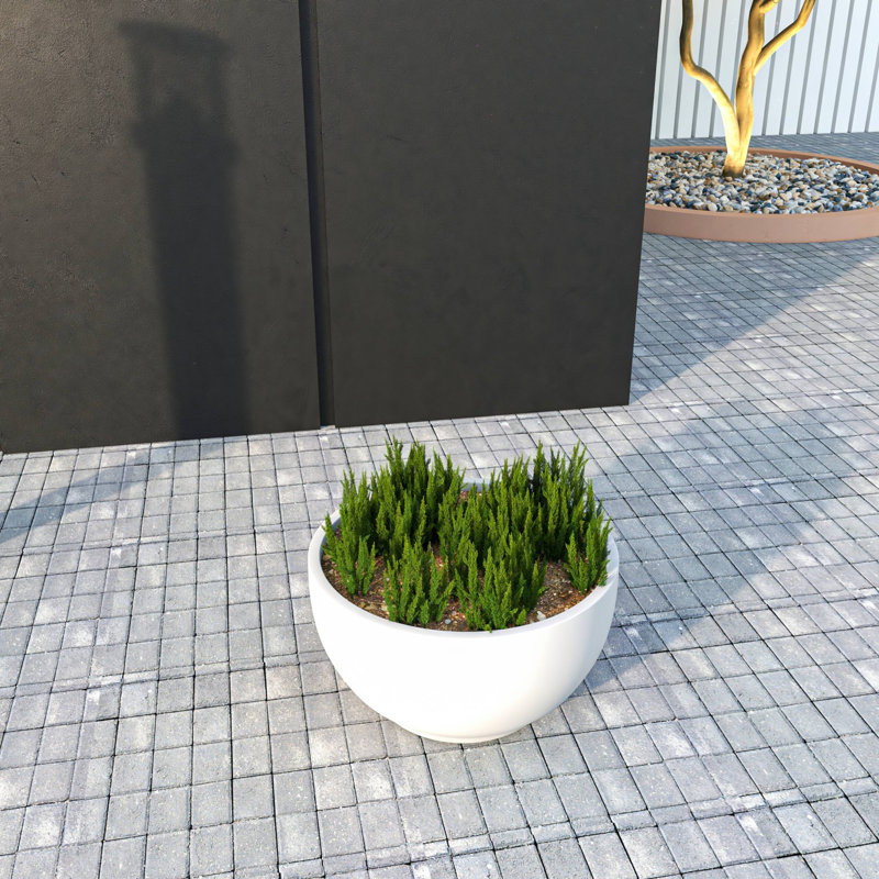 Pot à fleurs Rynley Modern Fiberstone and Clay - Pot rond avec trous de drainage pour l'intérieur et l'extérieur , Blanc
