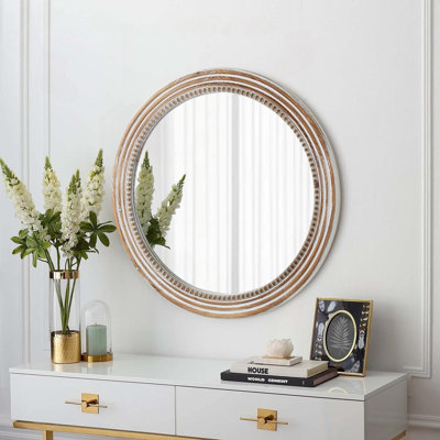Miroir mural rond 27,56 pouces avec cadre en bois perlé