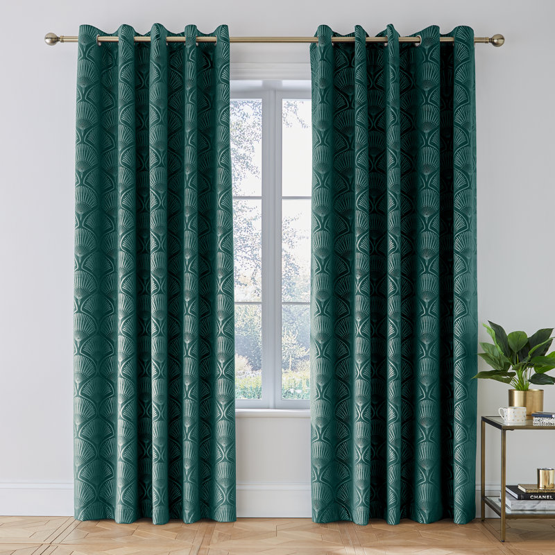 Art Deco Pearl Lined Eyelet Curtains, 66cm Width x 229cm Drop