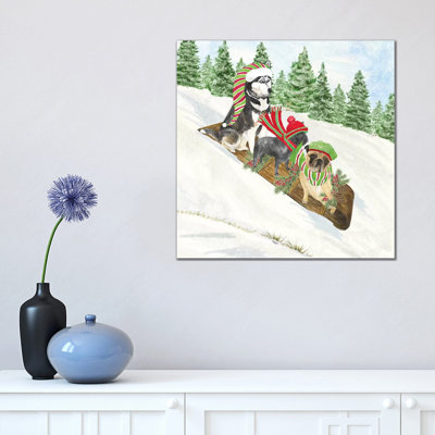 Dog Days Of Christmas III - Sledding by Tara Reed - Wrapped Canvas Painting