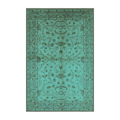 Tapis oriental en laine / polyester tissé à la machine en turquoise / brun
