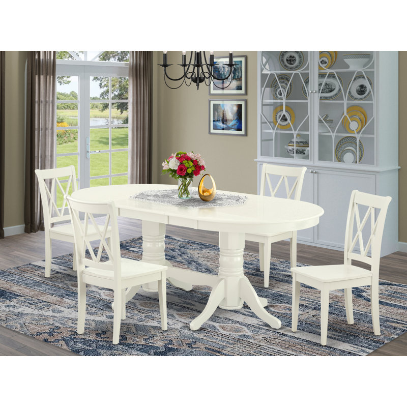 Ensemble de salle à manger moderne de 5 pièces comprenant une table ovale en bois avec rallonge papillon et 4 chaises, 101,6 x 193,3 cm, blanc lin