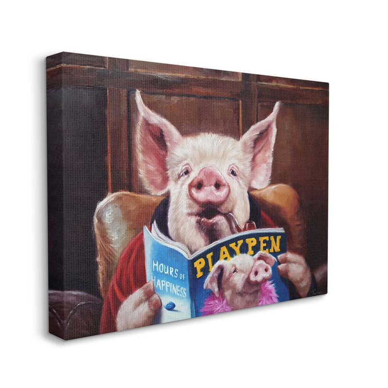 Drôle de cochon «Man Cave» par Lucia Heffernan - peinture sur toile tendue, H 36 po x l 48 po x P 1,5 po