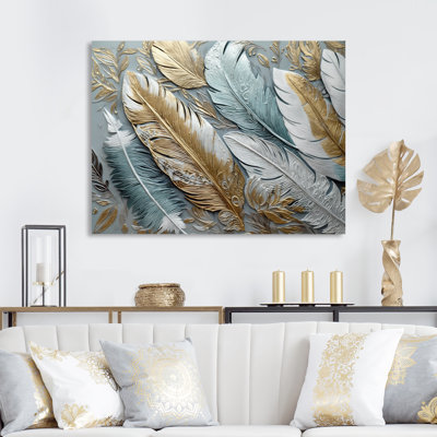 Gold Gilded Feathers V - Glam Feather Framed Canvas Print