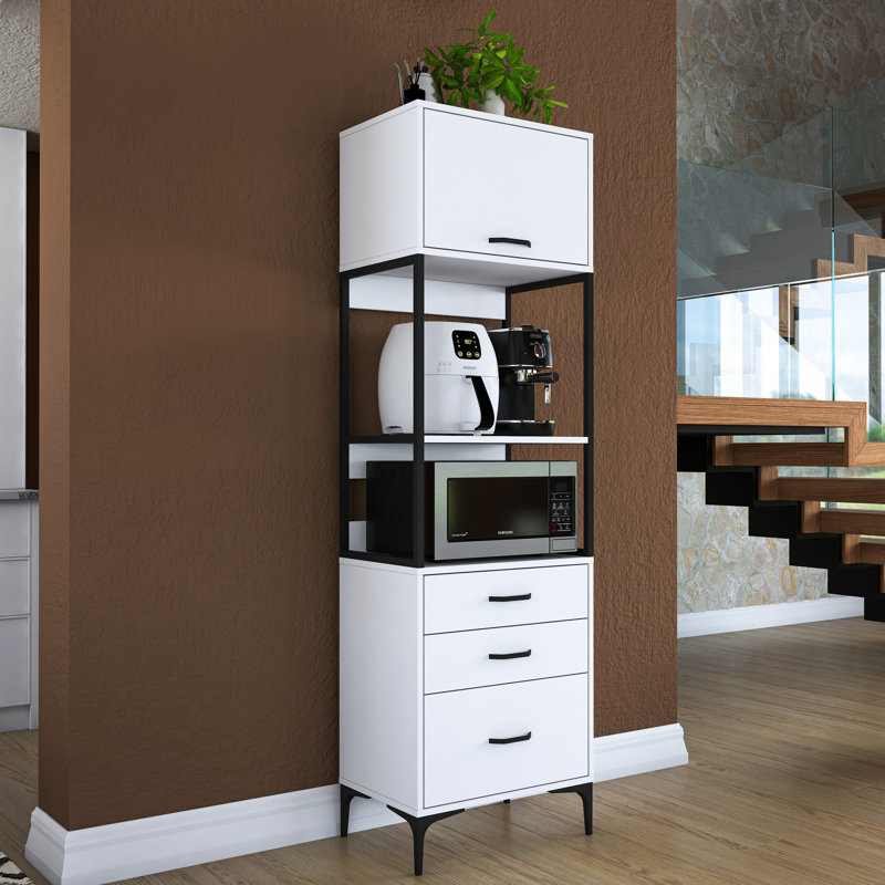 Modern Multi-Purpose Cabinet, White, 23.6 x 78.2 x 15.8 inches | 100% Melamine Coated E1 Quality Chipboard, Thickness: 0.7 inches | Numerous Shelves, Wall-Mountable, Additional Storage | Elegant Industrial Design