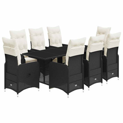Bistro Set Black PE Rattan, Powder-Coated Steel, Tempered Glass