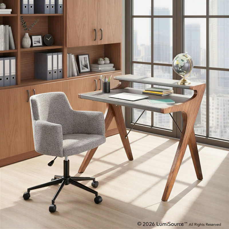 Gunning Wood Top Desk with Raised Hutch, Gray