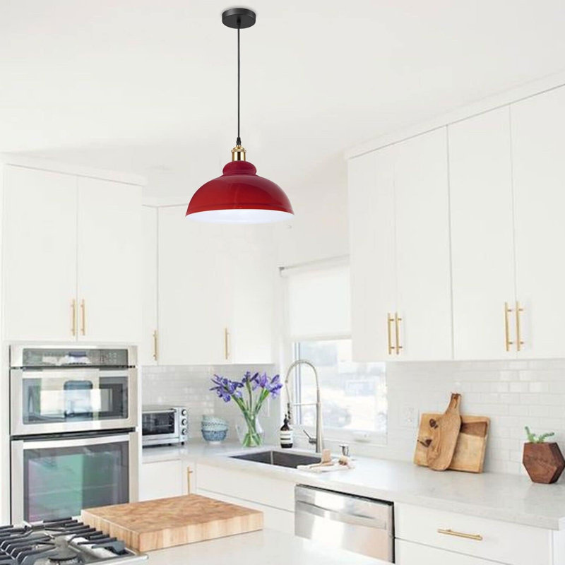 Curvy Metal Pendant Light with E26 Holder, Red