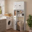 Rangement autoportant au-dessus de la toilette, organisateur de salle de bain avec 4 portes et 3 compartiments ouverts, tablette réglable et porte-mouchoirs, blanc