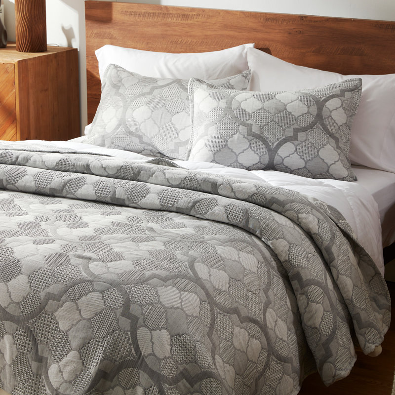 Ensemble de courtepointe géométrique en jacquard SLEEP ZONE, très grand, 3 pièces, couvre-lit léger ultra doux, toutes saisons, 106 x 96, gris
