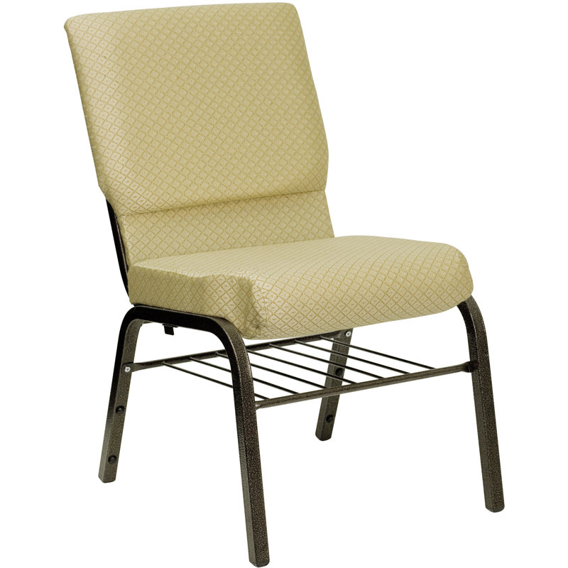 Chaise d'église en tissu 18,5 po Bernardston, Métal avec veines dorées, Motif à pois beiges
