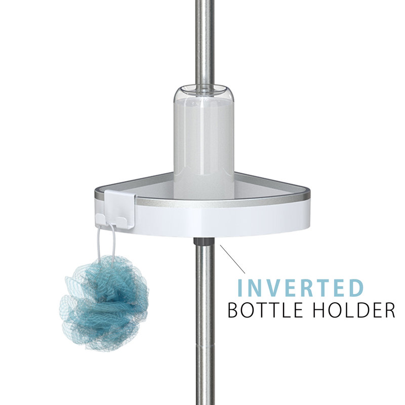 White Aluminum 9-Foot Tension Shower Caddy with Mirror