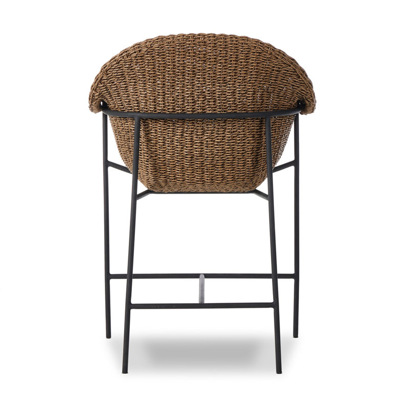 Suerte 26" Patio Bar Stool with Cushion, Cream/Black/Brown