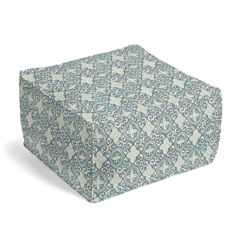 Upholstered Pouf, Harbor/Beige 100% Cotton