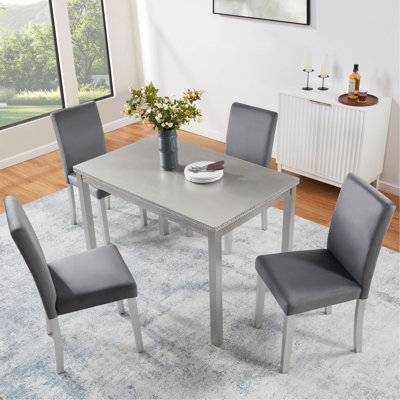 Ensemble de table de salle à manger en bois 5 pièces, ensemble de table de cuisine avec table carrée et 4 chaises rembourrées, table de salle à manger en bois avec décoration en cristal et ensemble de chaises pour la cuisine, la salle à manger