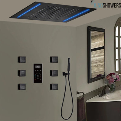 6-Jet Full Body Chrome Shower System with Thermostatic Valve and Rainfall Head