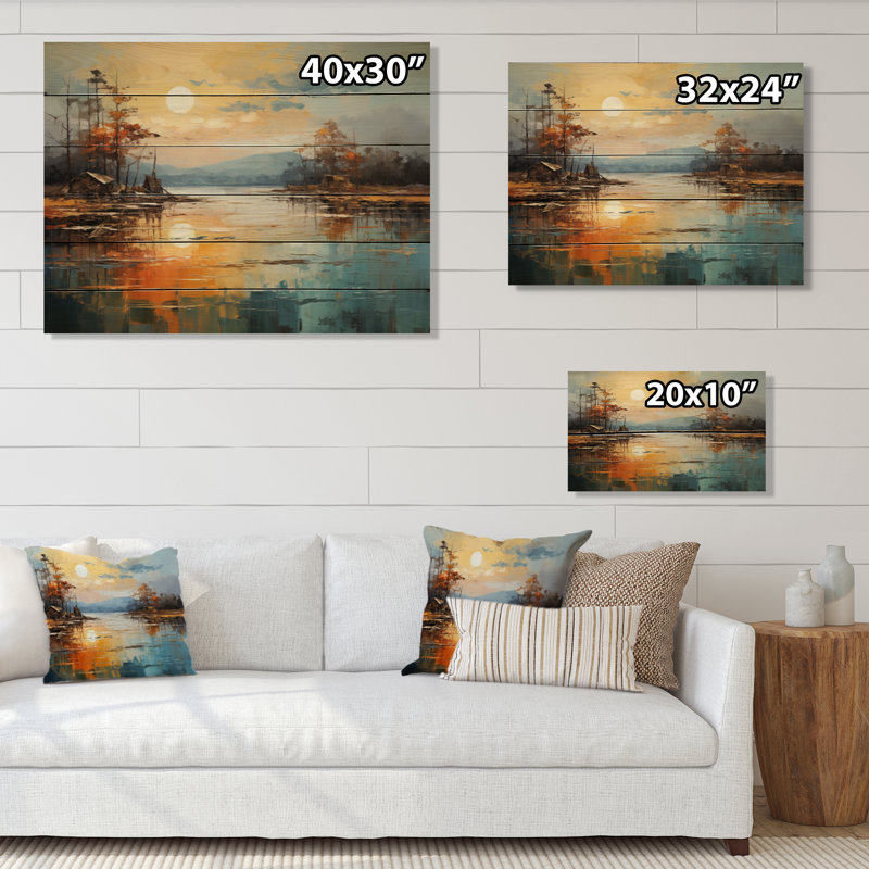 Orange Riverside Riverside Reflection II - impression sur bois sans cadre, H 30 po x l 40 po x P 0,78 po