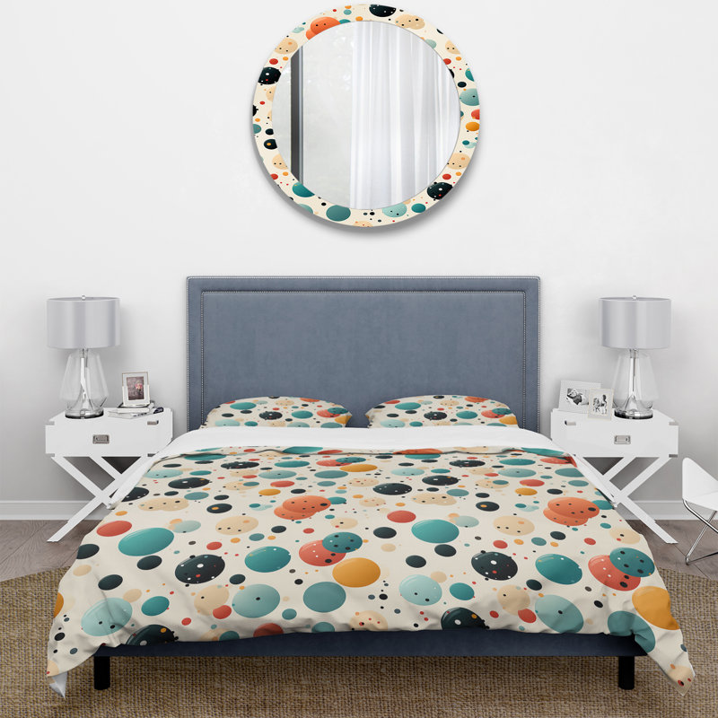 Ensemble de housse de couette à motif rétro à pois III, Housse de couette simple + 1 taie décorative stan