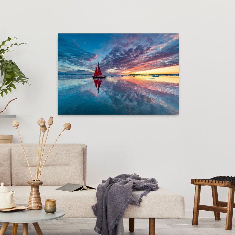 Art contemporain, paysage pacifique serein, H 24 po x l 36 po