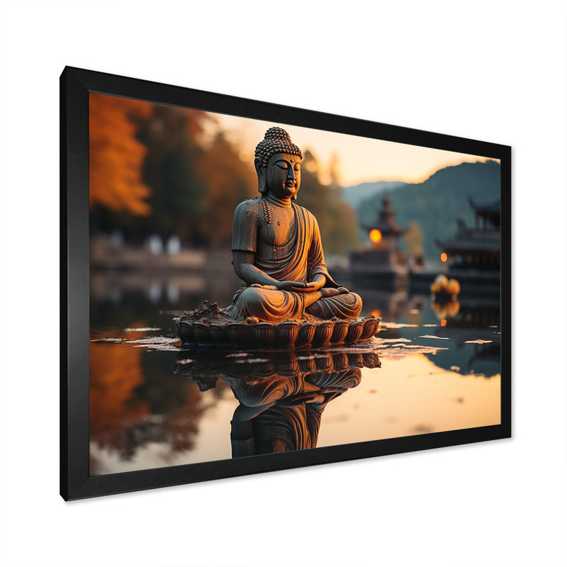 Art zen Bouddha tranquille en méditation IV - Bouddhisme, Cadre d'angle fermé noir, H 12 po x l 20 po x P 1 po