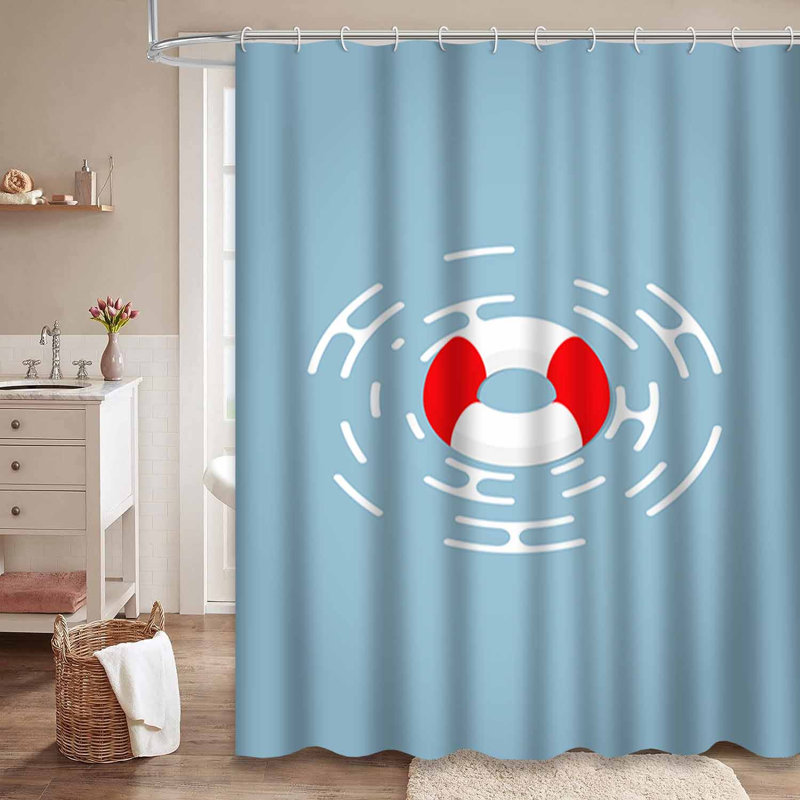 Rideau de douche imperméable avec bouée de sauvetage nautique rouge à bouée de sauvetage avec 12 crochets, L 72 po x l 78 po