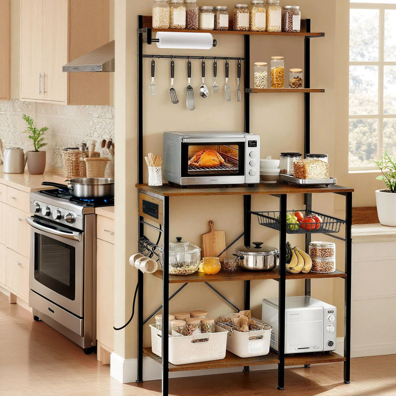 Support pour micro-ondes, prise de courant, rangement, étagère de boulangerie, pots, café, crochets en forme de S, étagère de cuisine, panier, fouillis, épices à pieds réglables Airy, organisation soignée, fruits