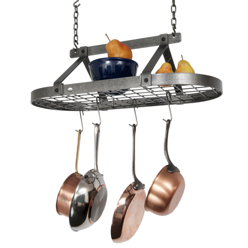 Gourmet to Decor Oval Hanging Pot Rack, Hammered Steel