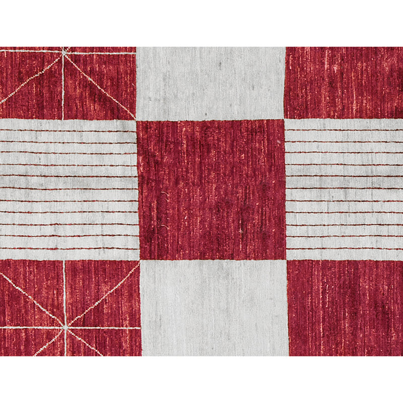 Tapis rouge et blanc noué à la main de haute qualité