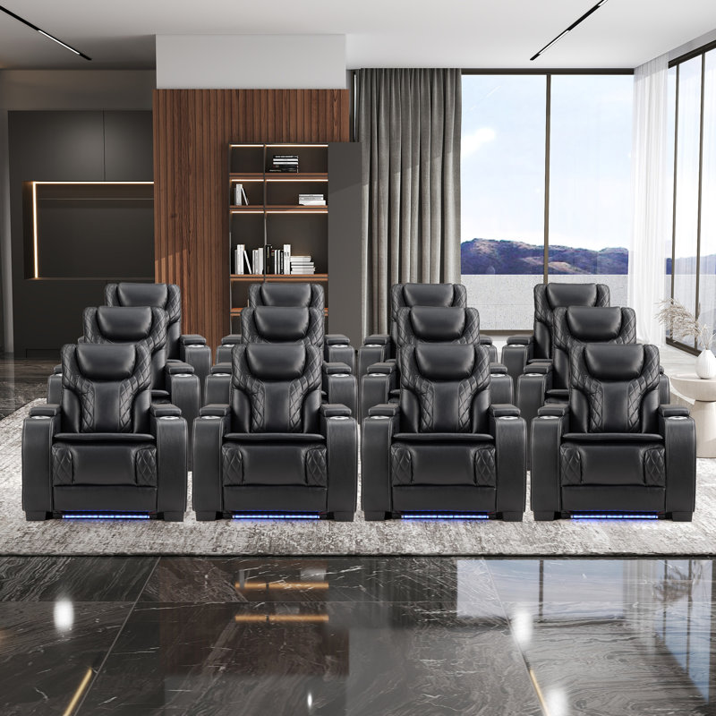 Chaise inclinable de 37 po de style cinéma en similicuir avec éclairage à DEL, porte-gobelets et appui-tête réglable (ensemble de 12)