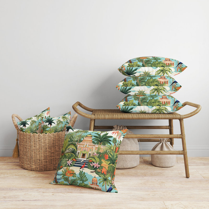 Coussin Divine Foliage, H 16 po x l 16 po, Vert / orange
