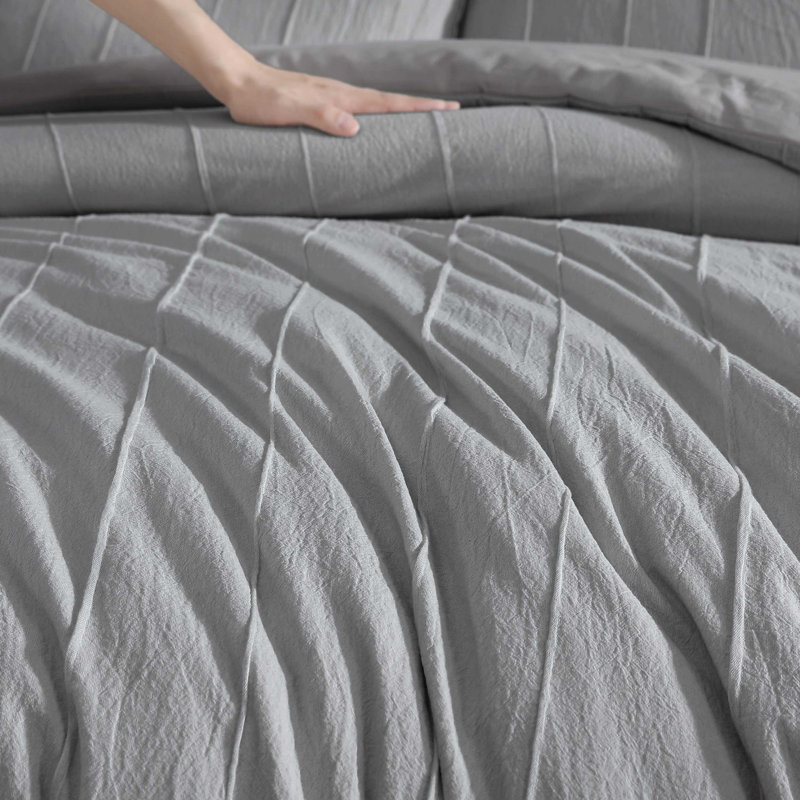 Martha Stewart Garden Trellis Reversible Duvet Cover Set, Gray, Queen Duvet Cover + 2 Standard Shams
