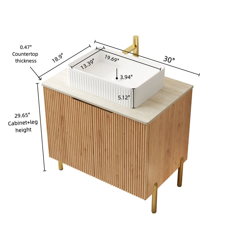 Meuble-lavabo autoportant de 76 cm avec lavabo en céramique blanche, comptoir en pierre frittée, rangement en contreplaqué, 2 portes à fermeture amortie, coloris assorti à la décoration. Style moderne, meuble de rangement et organisation.