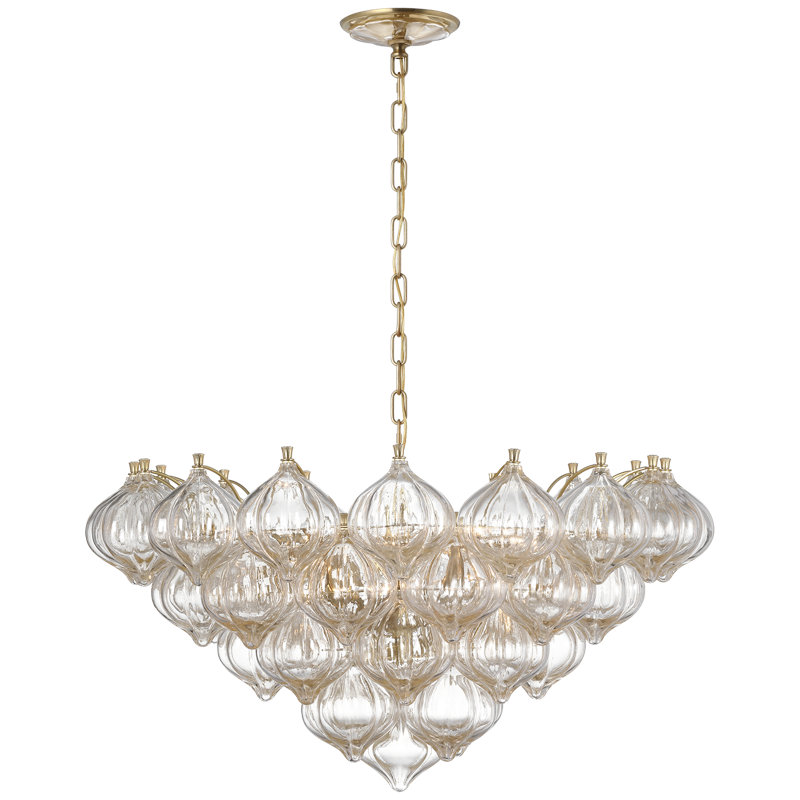 Julie Neill Caselli 36" Basket Chandelier with Clear Glass, Gold, Hand-Rubbed Antique Brass