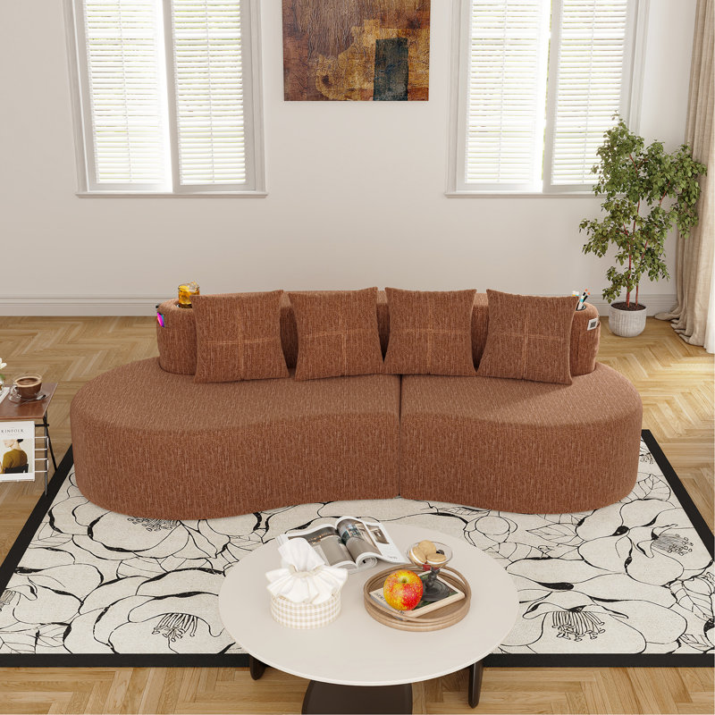 Canapé modulaire incurvé moderne 3 places, Chenille orange