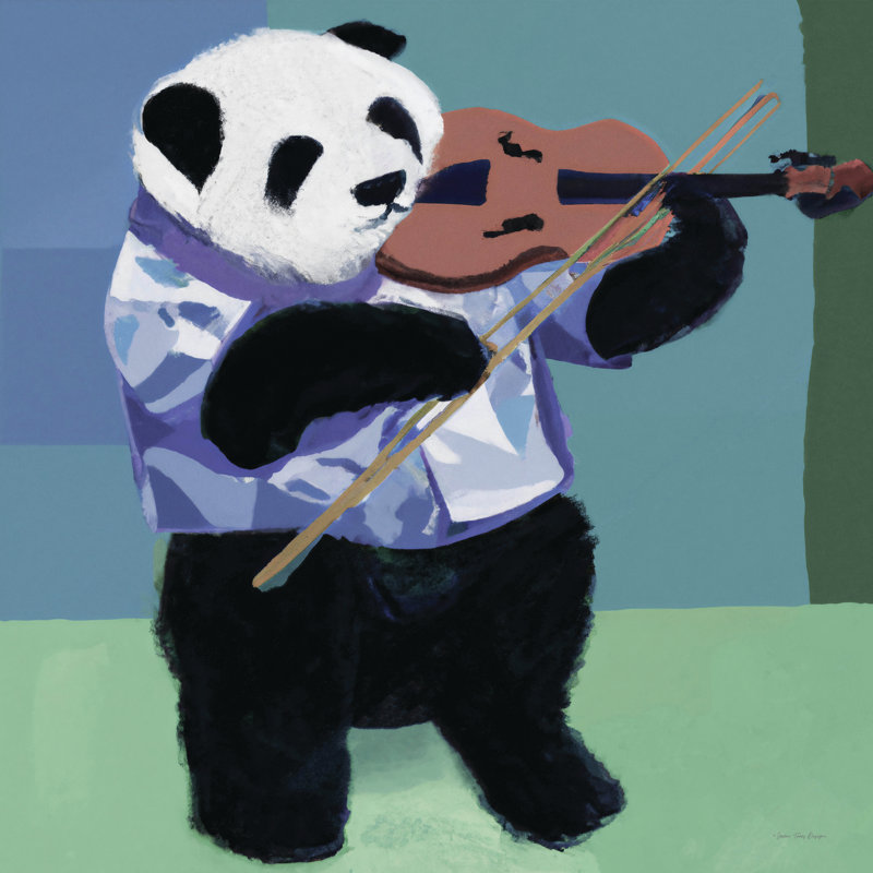 Panda violoniste sur toile, H 12 po x l 12 po