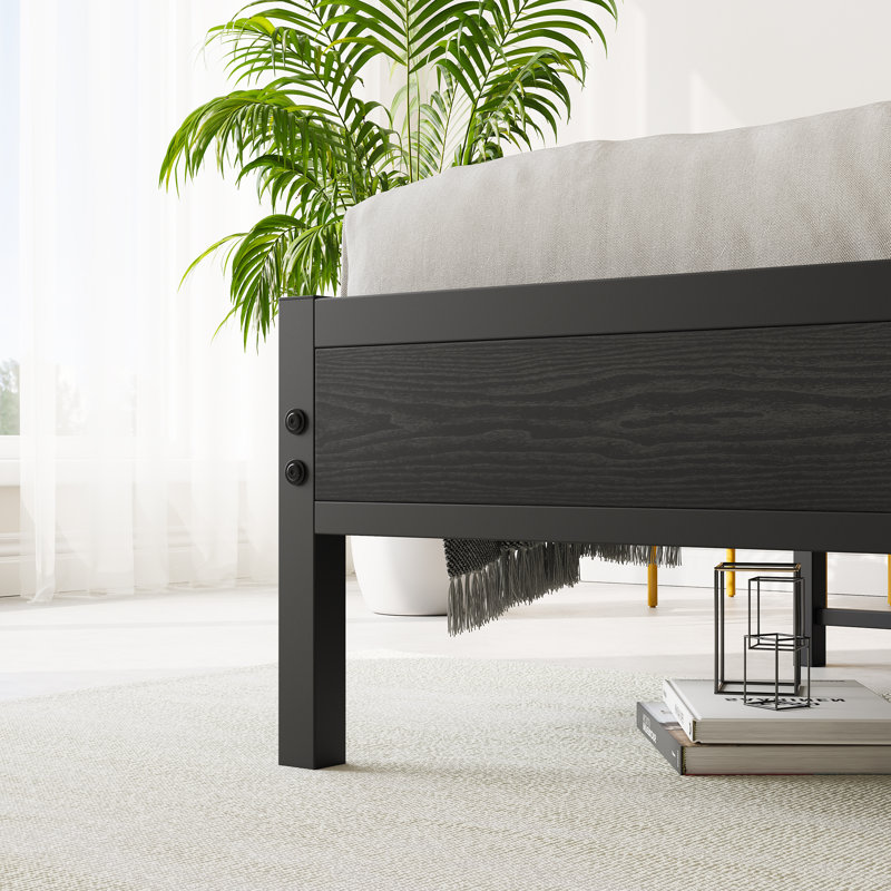 Full Size Bed Frame, Storage Headboard With Charging Station, Solid And Stable, Noise Free, No Box Spring Needed,, Black