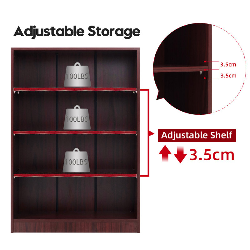 Cremorne Modern Standard Bookcase, Mahogany, (4 shelves) 48" H x 33" W x 11.6" D