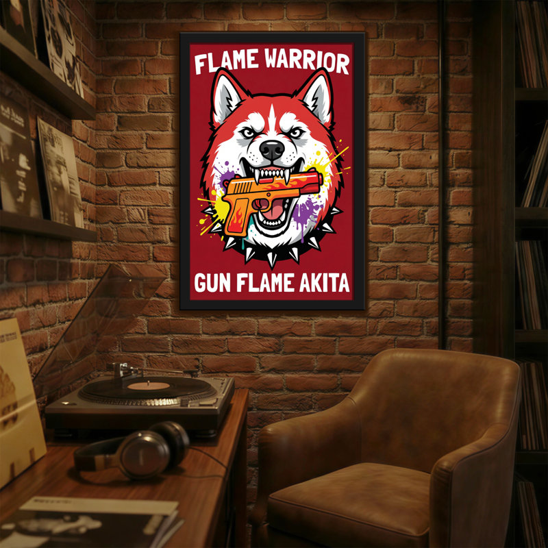 Animaux, flamme, fusil, pistolet, Akita, H 18 po x l 12 po