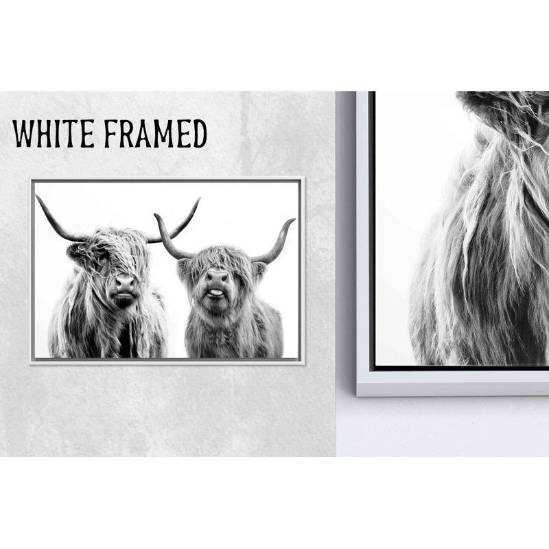 Impression sur toile Highland Cow: Rustic Farmhouse Wall Decor, 1P WhiteFramedCanves, 19,8 po de hauteur x 27,6 po de largeur
