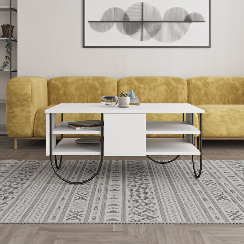 Norfolk Abstract Coffee Table with Storage, White
