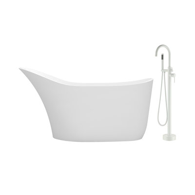 67'' x 29'' Freestanding Soaking Solid Surface Bathtub with Faucet
