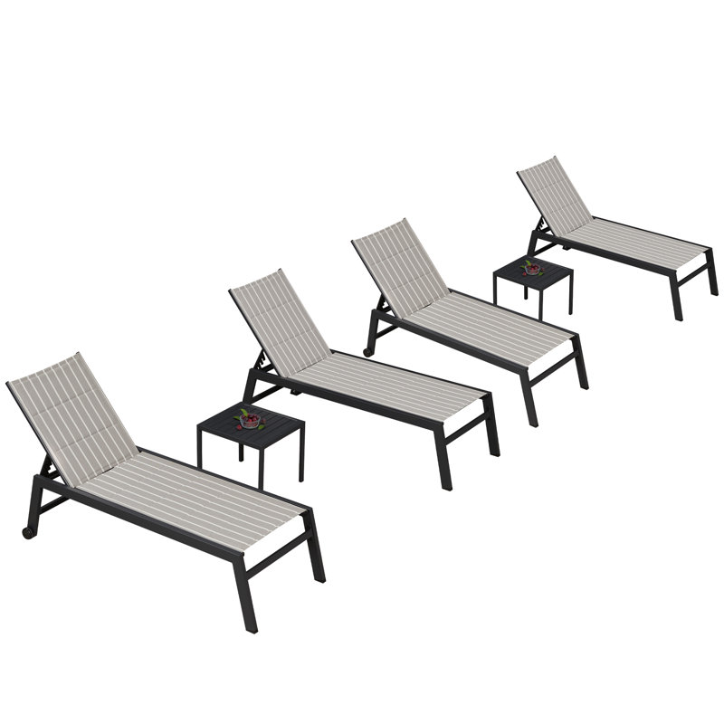Chaise longue inclinable 66,15 po avec table, Rayures grises