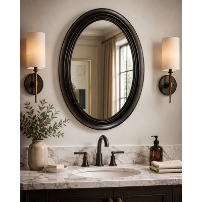 Miroir mural ovale en bois massif avec cadre décoratif léger, montage vertical ou horizontal