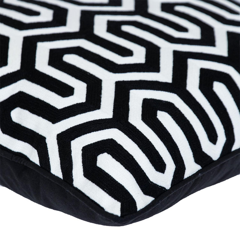 Black and White Geometric Embroidered Square Pillow 20" x 20"