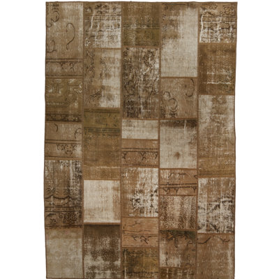 Tapis brun clair / beige en laine noué à la main