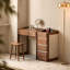 Table de meuble-lavabo de luxe 47,24 po en noyer clair - combinaison de commode modulaire, bords chanfreinés arrondis, tiroir à code, trou de gestion des câbles, espace de rangement encastré, glissières en métal lisse, pour rangement de coin de chambre et de bijoux