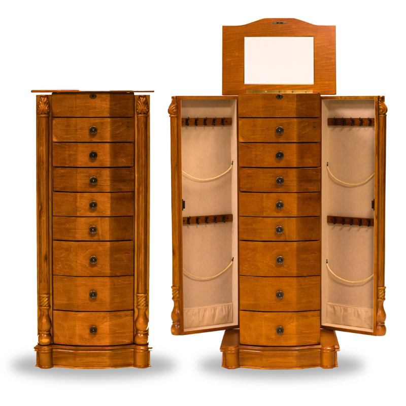 Armoire à bijoux avec miroir Zakhar, Chêne miel