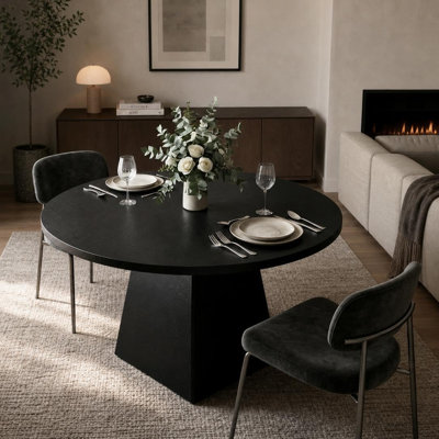 Table de salle à manger ronde de 47 pouces pour 4 à 6 personnes, table ronde à base de piédestal en bois - Polyvalente pour la salle à manger, le salon de cuisine, la maison de campagne et le décor contemporain