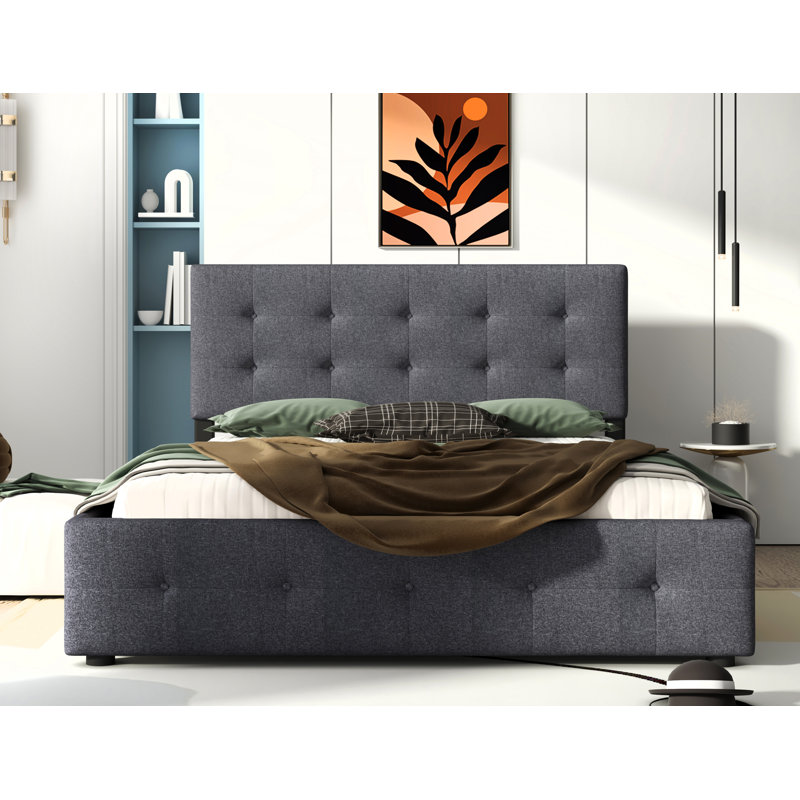 Monzelle Upholstered Platform Storage Bed, Dark Gray